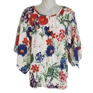 Chelsea & Theodore Womens Top Size Medium Floral Boho Flutter Sleeve Multicolor